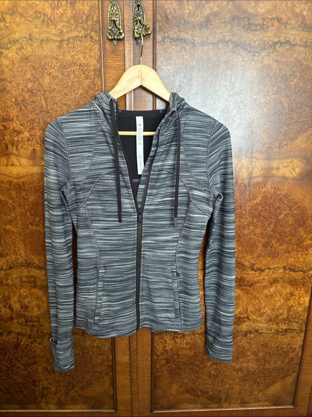 lululemon athletica Scuba Hoodie - Gray and Black Striped Hooded Zip Jacket